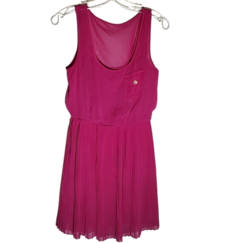 Speckless Dress Womens Size S Pleated Fusha Purple Midi